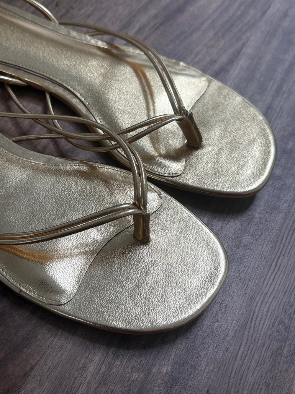 Zara Metallic Gold Strappy Toe-Post Sandals - Picture 7 of 10